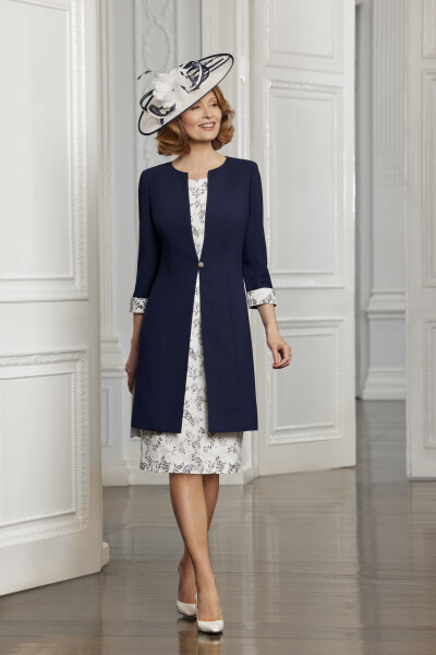 Condici Cream lace dress with 3/4 navy coat thumbnail